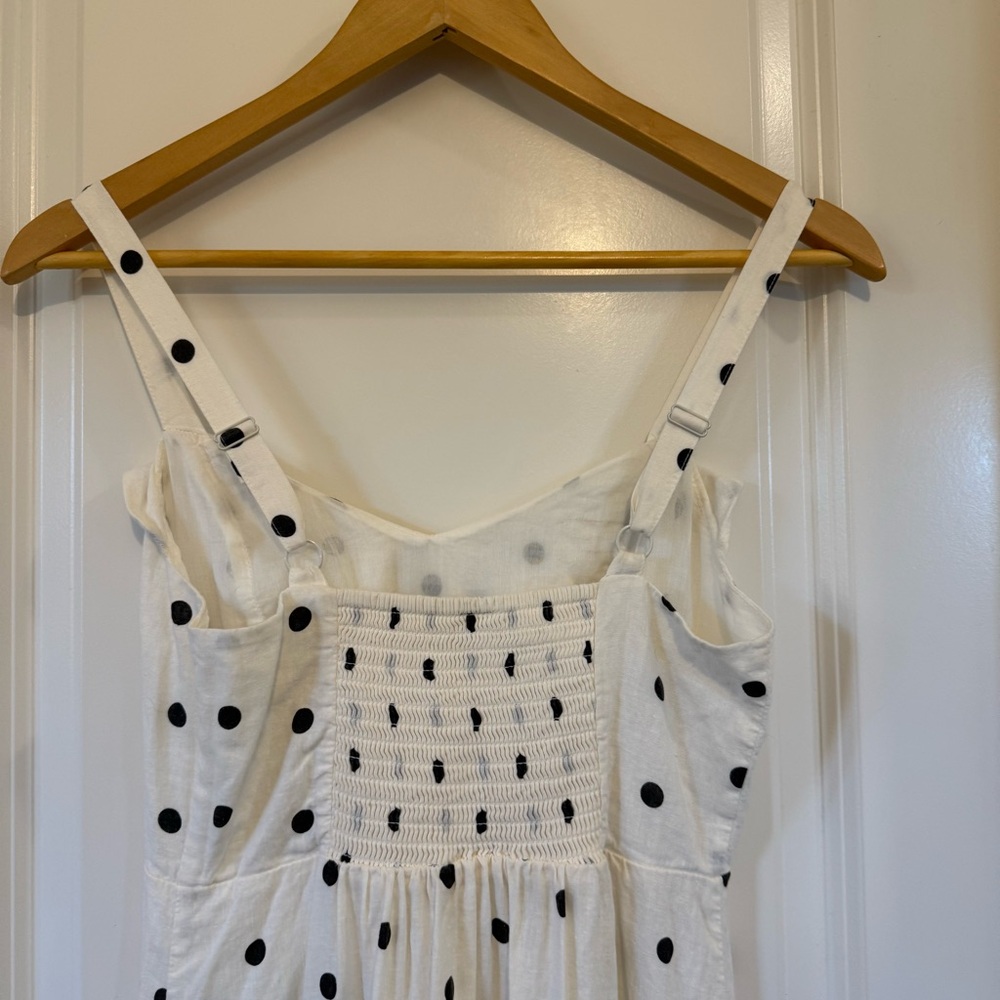 Old Navy fit flare linen blend ruffle trimmed maxi cami polka dot dress XS retro - Picture 7 of 12